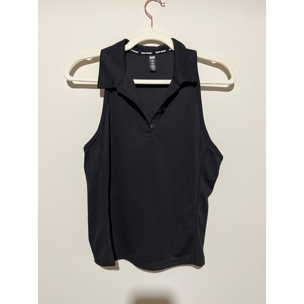 DKNY Sport Womens Sleeveless Polo Shirt Black Golf Tennis Active Tank Top Medium